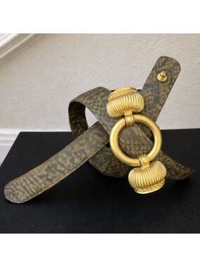 Vintage Worth Snakeskin Leather Belt “Crown” Buckle Size P/S (31–33”) Adj.